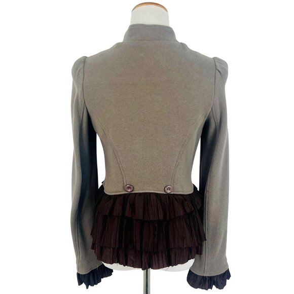 Y2K Free People Olive Green Brown Ruffle Military Jacket Steampunk Boho Academia - Picture 9 of 16